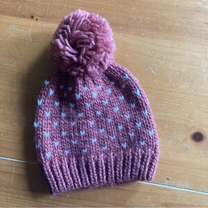LC Lauren Conrad maroon Knit Pom-Pom Hat with white detail hearts